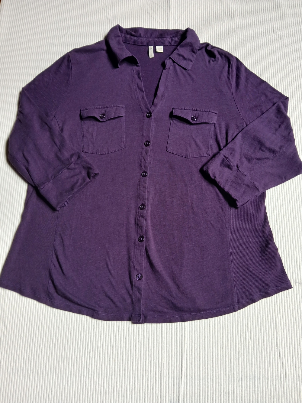Cato Women's Plus Size Button-Up Utility Shirt 18/20 2X Purple 3/4 Sleeves